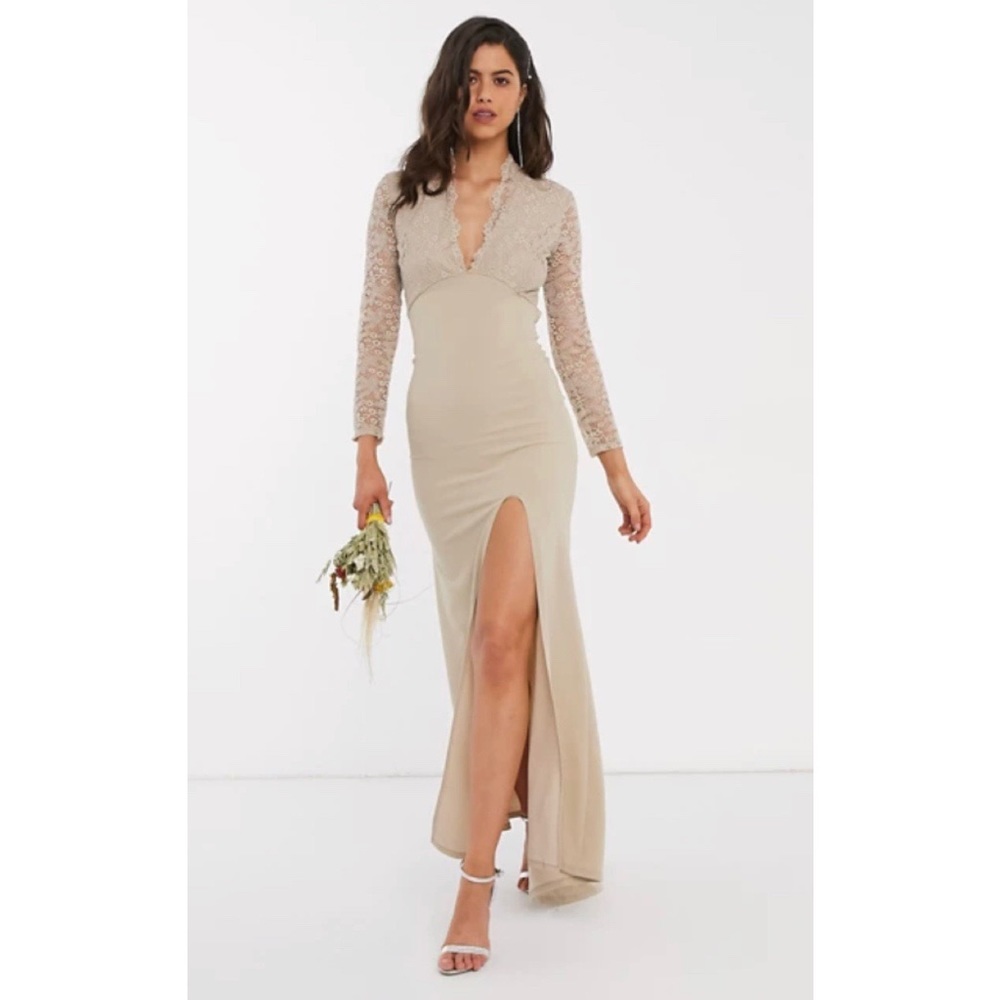 NEW TFNC Skyla Lace Long Sleeve Open Back Maxi